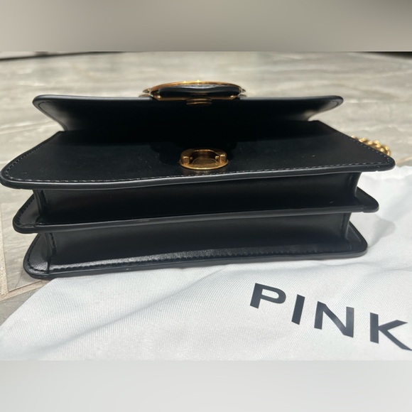 NWT PINKO Black Leather Love One Classic Shoulder Bag with Gold Chain & dust bag - Picture 9 of 12